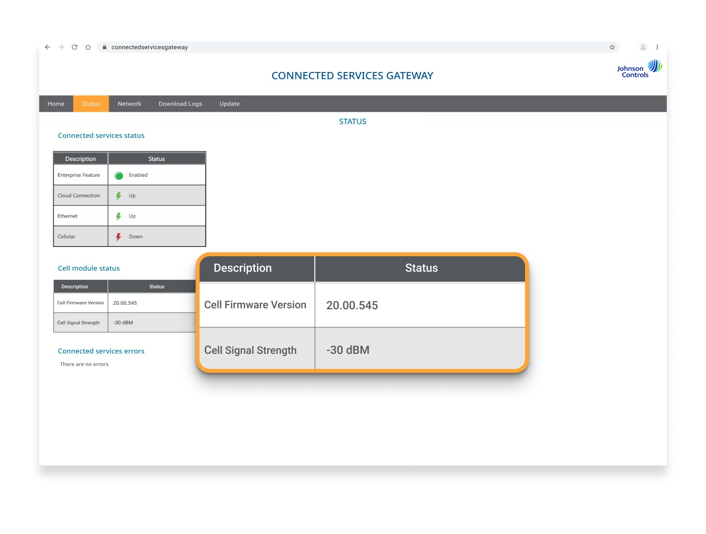 Display the cell module firmware version and cell signal strength